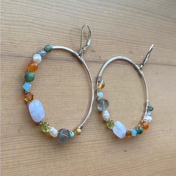 Sterling Silver & Colorful Gemstone Bead Wrap Earrings - Picture 4 of 8